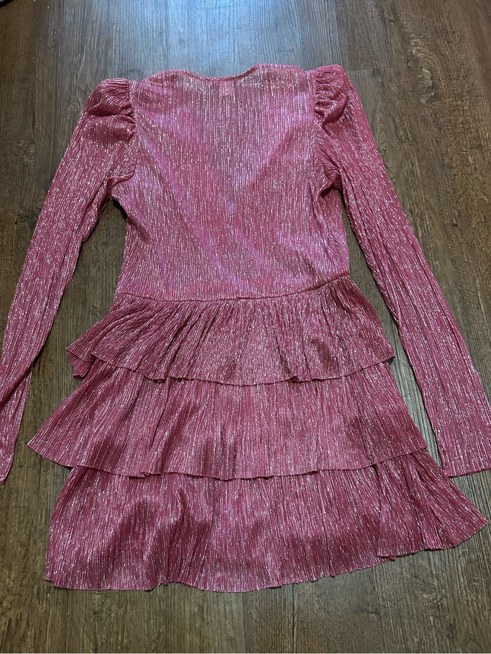 Sabina Musayev‎ Rose-Pink Metallic Tiered Long Sleeve Dress - Picture 2 of 3